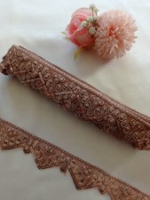 4 Meters Fancy Brown Gold Embroidery (Bridal Saree Sew On Trim Edge Border Lace