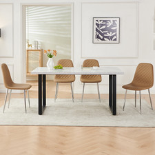 Marble Effect Wooden Dining Table with 4 Chairs Set Velvet/PU Leather Kitchen