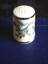 VINTAGE ROYAL WORCESTER THIMBLE - DOVE/ FLORAL SCENE - SILVER TONED RIM - BOXED