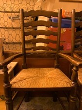 Edwardian /, Oak, Ladder Back Carver Chair,  Rush Seat
