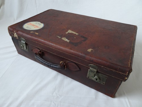 Large vintage leather suitcase - vintage,