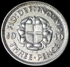 UK Three 3 Pence 1940 George