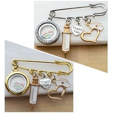 NHS Nurse Thank you gift Memory glass floating locket pin brooch badge