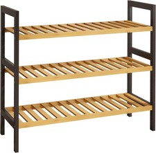 Bamboo Shoe Rack  FOR AUCTION 3-Tier Bamboo Wooden Shoe Rack Built-in Handle 