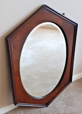 Beautiful Vintage Hexagonal Bevelled Edged Wooden Framed Church Mirror 78cm long