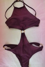 Agent Provocateur S swimsuit bikini gold hoops NEW monokini burgundy purple