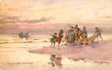 IRISH COAST THE DRAG NET - THOMAS MAYBANK - WOOLBURY POSTCARD