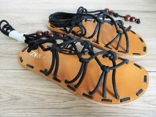 ZARA BLACK TIED FLAT NATURAL SANDALS SIZE UK 6 EU 39 US 8