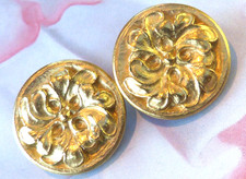 JACQUES ESTEREL Earrings 1970s Vintage French Couture Goldtone Embossed Clip-ons