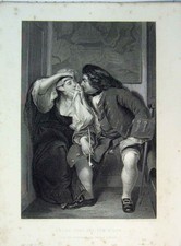 Original Old Antique Print Uncle Toby Widow Vernon Gallery C1865 Stocks 19th