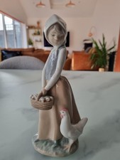 Vintage Nao by Lladro Figurine 'Girl with Chicken & Basket of Chicks. 1985
