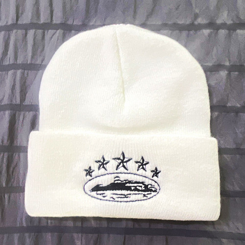 White acrylic knit beanie - white,