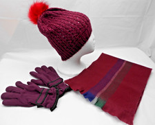 Women Ladies Burgundy Woolly