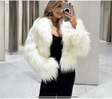 ZARA FAUX FUR CARDIGAN WHITE