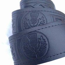 Scottish Leather Kilt Belt Thistle Embossed Highland Wear adjustable waist M