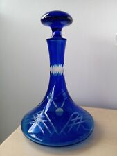 Vintage Bohemian - Cobalt Blue Flash / Cut to Clear Glass - Ships Wine Decanter
