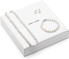 Viki Lynn White Freshwater Pearl Necklace Jewelry Set Gift Box