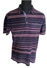 White Stuff Rugby Polo Shirt Navy/Red Striped Short Sleeves Soft Cotton Size M