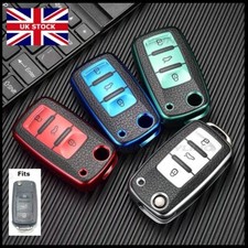Key Cover For VW Seat Skoda Flip Key Remote Case Fob Protector TPU Leather TL57*