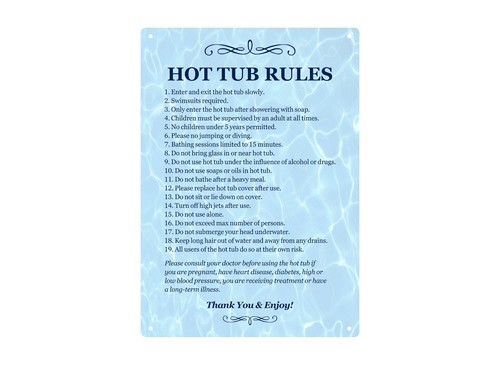 Hot tub rules outdoor sign - sign,