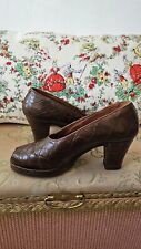 1940s True Vintage Croc Skin Brown Platform Block Heal Peep Toe Round Vamp Shoes