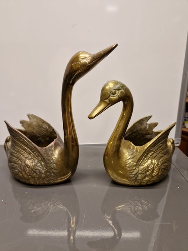Vintage brass swan planter x - vintage,