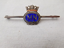 WW1 Silver Merchant Navy Sweetheart Badge "MN" Marked TLM Sterling Rear VGC