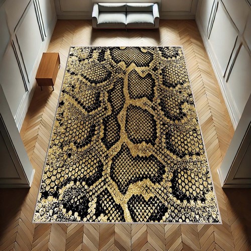 Snake print rug gold - rug,, black