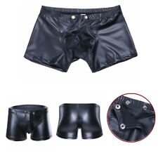 Men‘s Boxer Shorts Press Button Crotch Trunks Wet Look Leather Shorts Clubwear