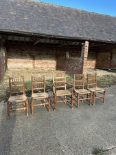 Antique Set Of 5 Lancashire Pine Spindle Back Farmhouse Country Dining Chairs
