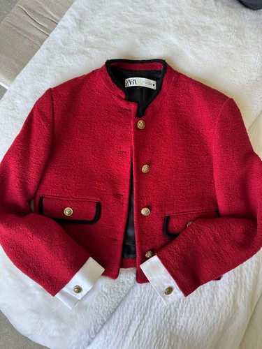 Zara red textured jacket with - jacket,