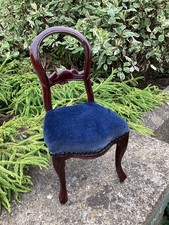 Wooden chair with blue velvet base For Doll or Teddy Bear Display