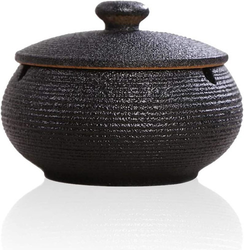 Lependor black ceramic ashtray - black,