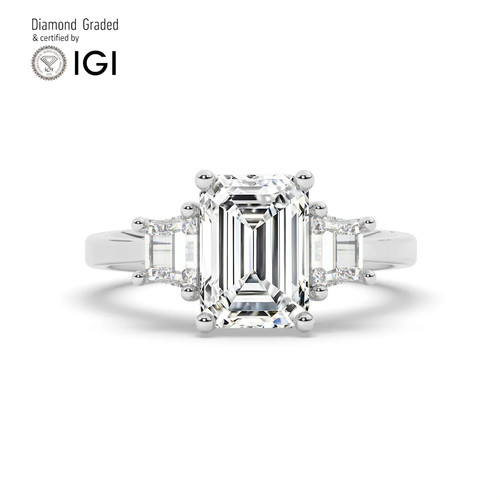 Emerald diamond trilogy ring - emerald,