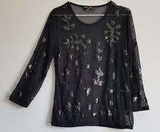 Stephen Y black mesh top with glossy appliques 3/4 sleeve size M/L 