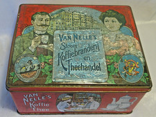Vintage Dutch Red Tin Van Nelle's Coffee & Tea Traders Holland Rustic Old
