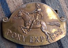 Genuine Vintage Western Belt Buckle - Pony Express Solid Brass 115mm x 75mm 