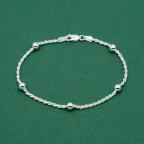 Sterling silver beaded rope - silver,