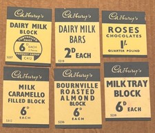 6 x CADBURY'S Shop Display Cards DAIRY MILK BLOCK ROSES CHOCOLATES CHOC BARS