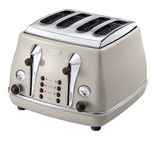 De'Longhi Icona Vintage 4 slot toaster,one-side bagel,CTOV4003BG, Beige