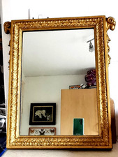 Antique French 18th - 19th century Rams Head Gold Frame Mirror 19" X  14.1/2"