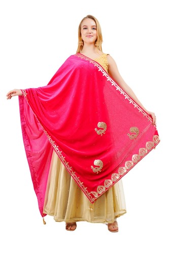 Velvet dupatta peacock design - velvet,