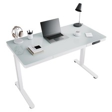 120x60cm Electric Standing Desk Adjustable Height Glass with Storage Drawers