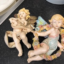 Vintage Signed Simonelli Depose Italy Hand-Painted Angel With Lute  and spring 