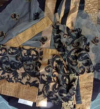 10 x Black + gold harvested Saree Sari Snippets. Slow Stitching/Junk Journaling.