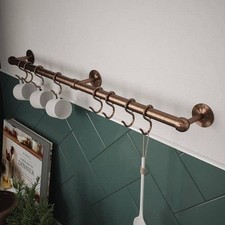 Easy-Fit Utensil Rail Kit 60cm Antique Copper Kitchen Wall Cup Over Sink Hanger