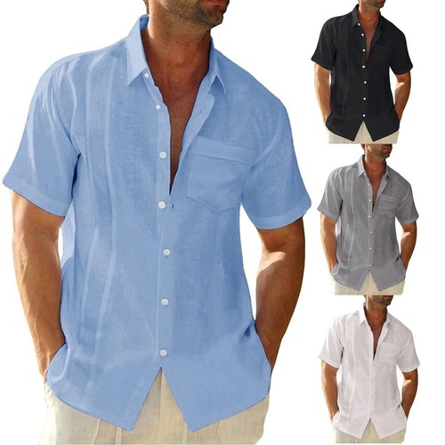 Mens short sleeve cotton linen - short,