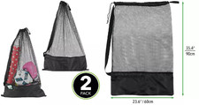 Fabric Mesh Sports Equipment Bag with Strap and Front Pouch x 2