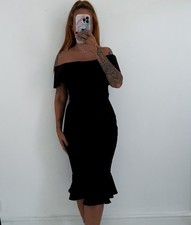 Ladies Vesper Black Off the Shoulder Fitted Midi Evening Occasion Dress Size 12