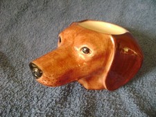 Quail GLAZED BROWN EGG CUP in form of a DACHSHUND SAUSAGE DOG HEAD unused